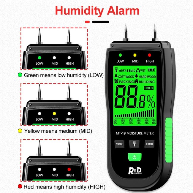 Orange 0-99.9% Two Pins Digital Wood Moisture Meter Paper Humidity Tester  Wall Hygrometer Timber Damp Detector