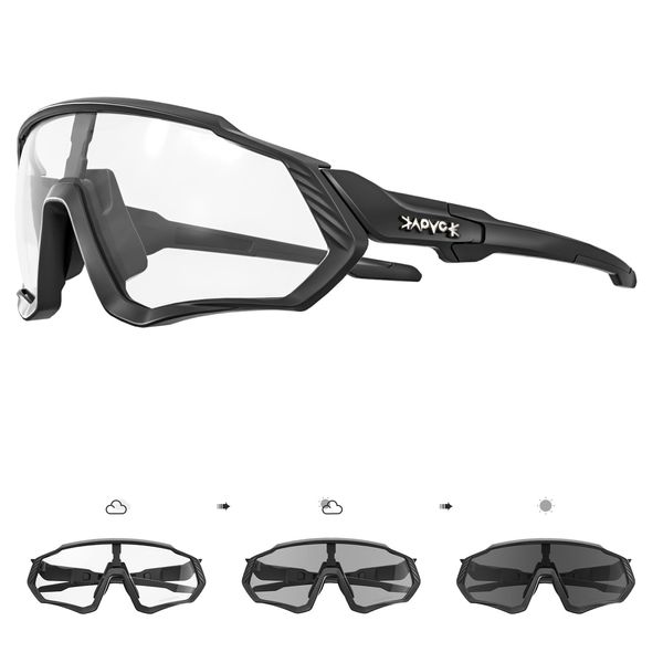 KAPVOE Photochromic Cycling Glasses For Men Women MTB BMX Clear Sports Sunglasses Running Volleyball Tennis Driving Fishing Softball Mountain Golf Hiking Clear Black 02