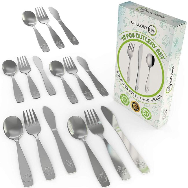 CHILLOUT LIFE 24 Piece Stainless Steel Kids Silverware Set (2 packs: 1