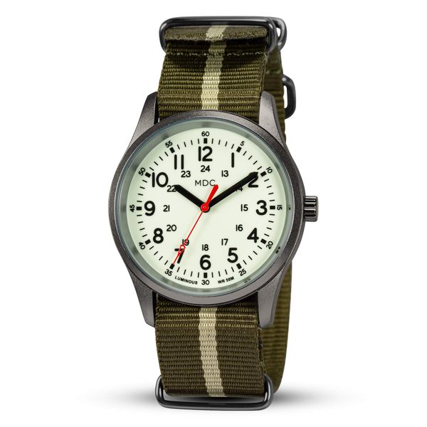 Infantry Glow in The Dark Military Watches for Men Analog Tactical Men's Wrist Watch Luminous Work Casual Outdoor Sport Waterproof 12/24 Hour Field Wristwatch Green Nylon Band by MDC