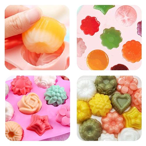 BAKER DEPOT Silicone Bakeware Mold For cake chocolate Jelly Pudding Dessert Molds 12 Holes With Flower Heart Shape Set of 3
