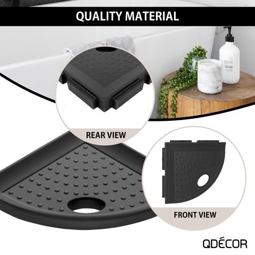 Questech Decor Shower Shelf, 5" Corner Shower Footrest - Lugged for New Construction - Shower Shaving Shelf for Inside Shower, Bathroom Corner Shower Caddy, Metro Lugged, Graphite Black