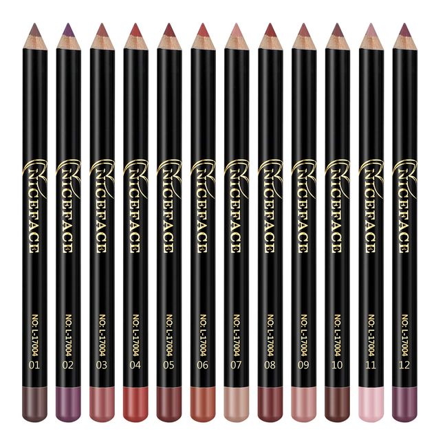 Minkissy 12Pcs Lip Liner Set 2-in-1 Matte Make Up Lip Liners Pencil Waterproof 12 Colors Lip Line for Women Lady Girls