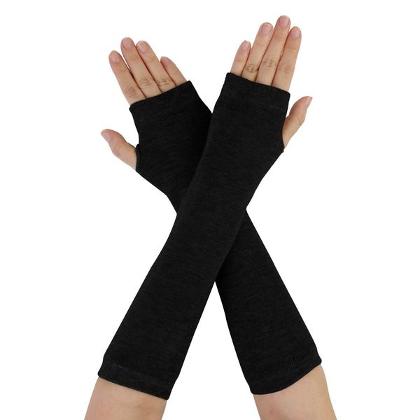 Allegra K Unisex Classic Fashion Stretch Fingerless Arm Warmers Oversleeve One Size Black