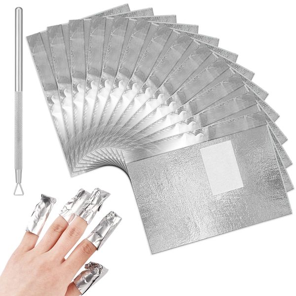 100Pcs Nail Remover Foil Wraps Nail Polish Remover Nail Foil Wraps with Pre-attached Lint Free Pad Gel Polish Remover Soak Off Foils with Cuticle Scraper for Acrylic/UV/Gel