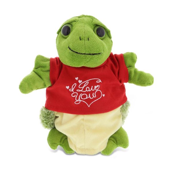 DolliBu I LOVE YOU Super Soft Plush Sea Turtle Hand Puppet with Red Shirt 10"