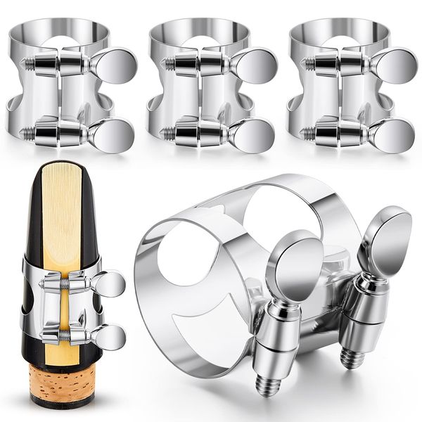 Treela 4 Pcs Clarinet Ligature Bb Clarinet Ligature Silver Clarinet Ligature B Flat with Adjustable Screws Clarinet Mouthpiece Ligature for Clarinet Mouthpiece Woodwinds Instrument