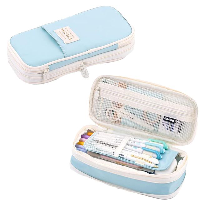 WAFJAMF Large Capacity Pencil Case with Zipper Multi-Function Storage Bag Suitable for Office Travel - Light Blue