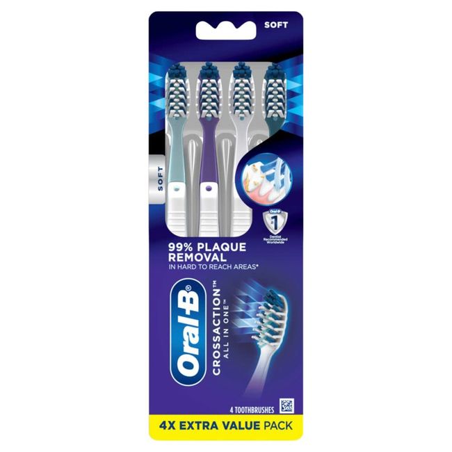 Oral-B CrossAction All In One Toothbrush, Soft, Deep Plaque Removal, 4 Count