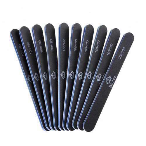 Biutee Grit Nail File, Set of 10, 100, 180 Grit, Double-Sided Type, Nail File, Nail Care Set, Nail Care, File for Gel Nails, Black (100/180 Grit)