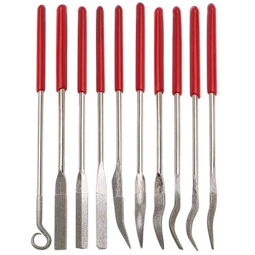 Mesee Set of 10 Diamond Needle Files, 3 x 140 mm Mini Diamond Files, Plastic Handle Guitar Nut Polishing Repair Tool for Soft Metal Wood Stone and Plastic