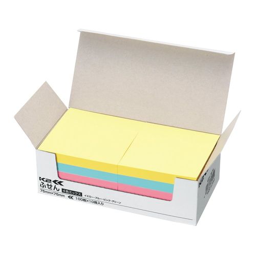 コクヨ 付箋 超徳用 ふせん 75mm×75mm 100枚×10冊入 4色ミックス K2メ-7575