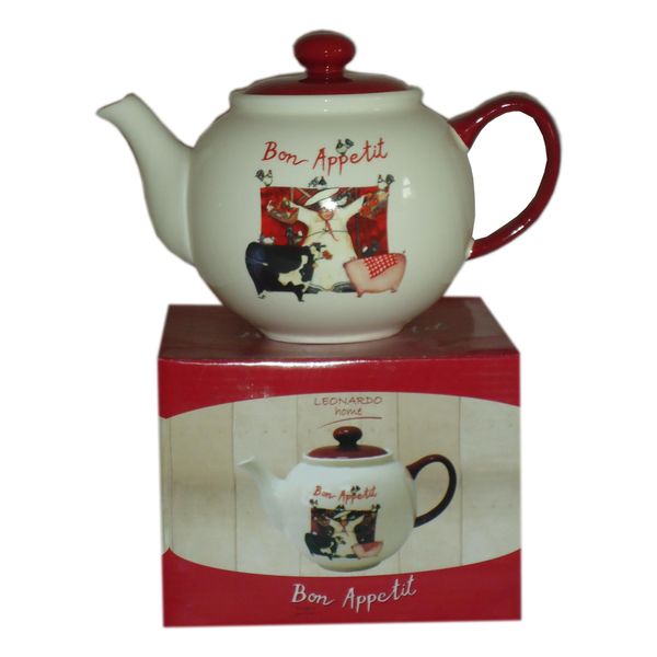 Leonardo Red Cream Bon Appetit Kitchen Ceramic Tea Pot