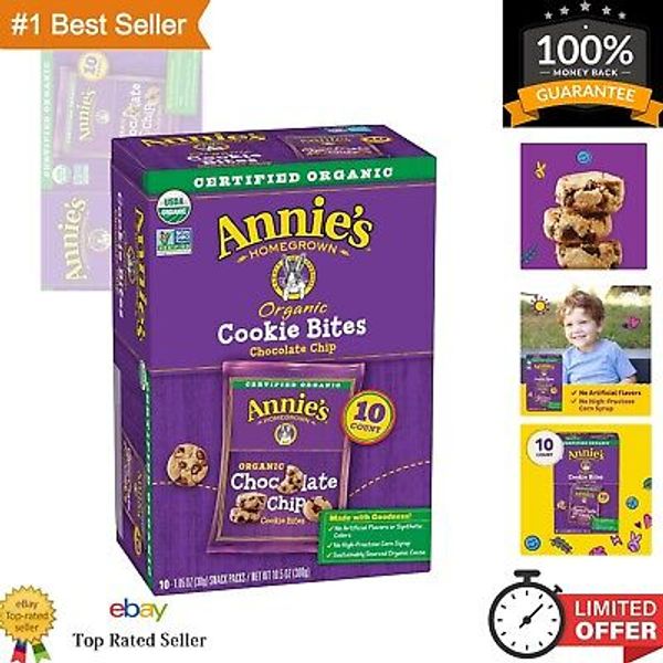 Annie's Organic Cookie Bites – Chocolate Chip Snacks, 10 Packets for Lunch Boxes