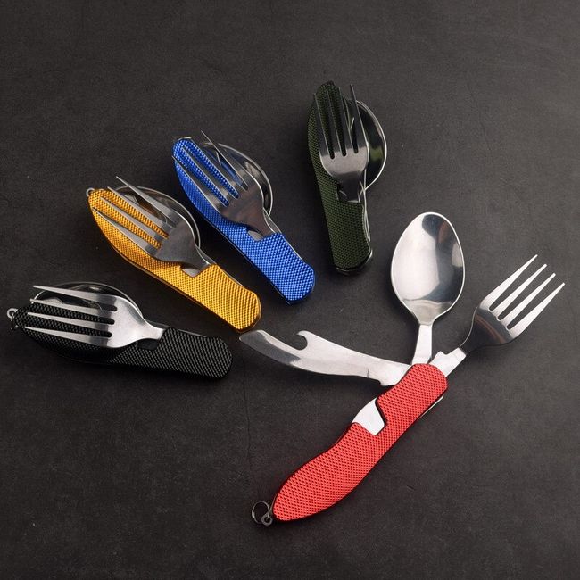 Portable Stainless Steel Cutlery Set With Foldable Fork, Spoon