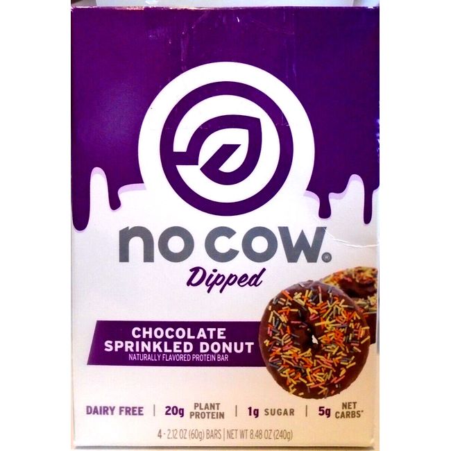 No Cow Dipped Protein Bars, Chocolate Sprinkled Donut, 4 Pack