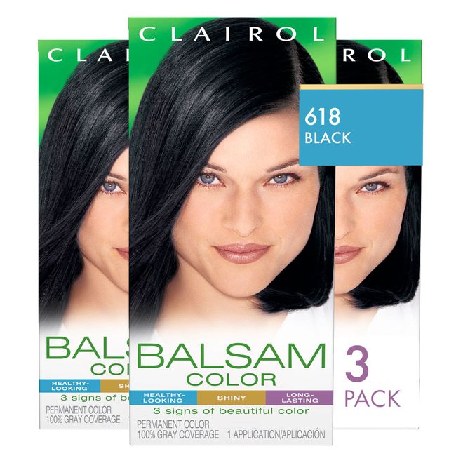 Clairol Balsam Permanent Hair Dye, 618 Black Hair Color, Pack of 3