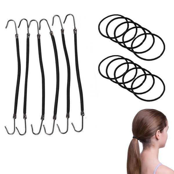 6 pcs Haargummi Haken,Pferdeschwanz Haken,Offene Pferdeschwanzhaken,Haarbänder mit Haken,Pferdeschwanz Haken Haar Clips für Damen und Mädchen,Elastische Bänder Haargummi Haken,Kommt mit 10 Haargummis