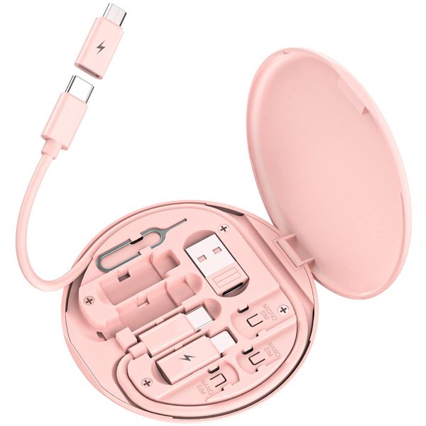 Yimly Multi USB Adapter Kit, USB to USB C, USB C to Lightning Adapter, Type C to Type C Charging Cable, Conversion Set USB/Type C to Male Micro/Type C/Lightning, SIM Card Storage, Phone Holder (pink)