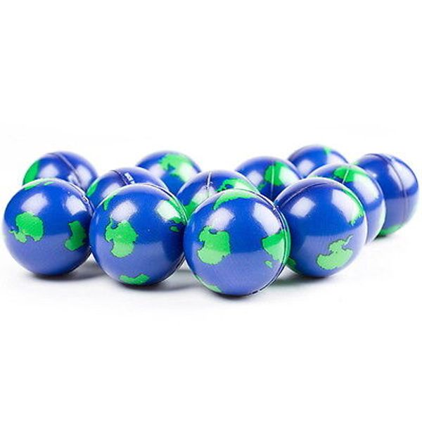 3 PACK  EARTH WORLD GLOBE STRESS  BALLS, SQUEEZE TOYS,  2" HAND EXERCISE BALL