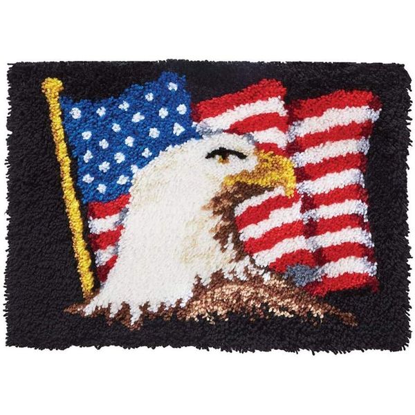 QJBMEI Latch Hook Rug Kits for Adults with Printed American Flag Canvas DIY Tapestry Kits Rug Making Kit Crocheting Embroidery Set 20.5" X 15",American Flag,52×38CM