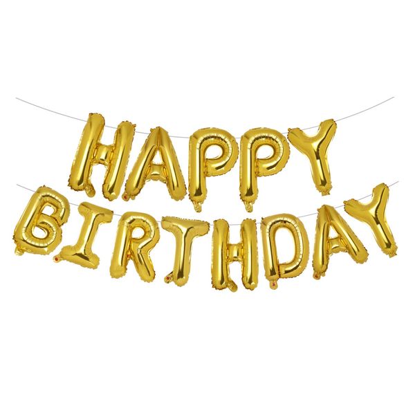 PIGETALE Gold Happy Birthday Banner, 16 Inch Mylar Foil Letters Birthday Sign Banner Balloon Reusable Inflatable Party Decor and Event Decorations for Kids Boys Men Adults Ecofriendly Party Supplies