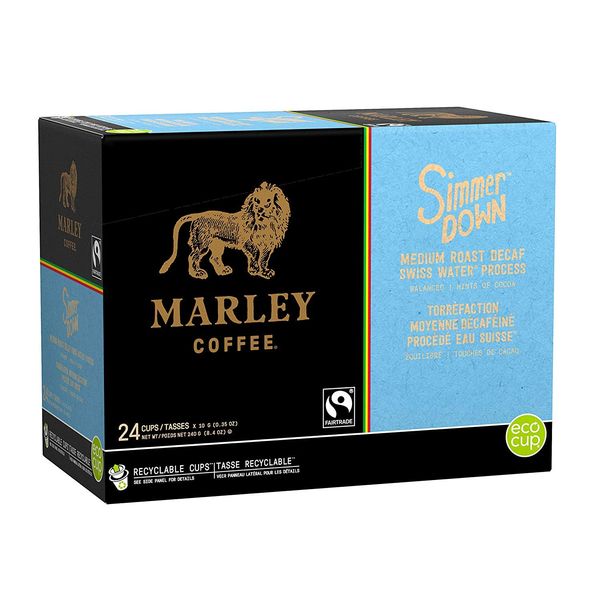 Marley Coffee Single Serve K Cup Compatible Capsules, Simmer Down Decaf, Swiss Water Process, Medium Roast, 96 Count