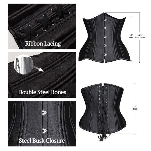 SHAPERX Women 24 Double Steel Boned Longline Heavy Duty Waist Training Corsets Body Shaper, SZ1971-Black-S