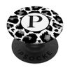 Monogram Letter P Initial Black Grey Leopard Print PopSockets Swappable PopGrip