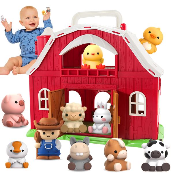 AuroTops Toys for 1 2 3 Years Old Boys and Girls, Big Barn Toy with Farm Animal, Preschool Montessori Toy, Farm Pretend Playset with Big Red Barn & Farmer, Easter Gift Toy for Toddlers