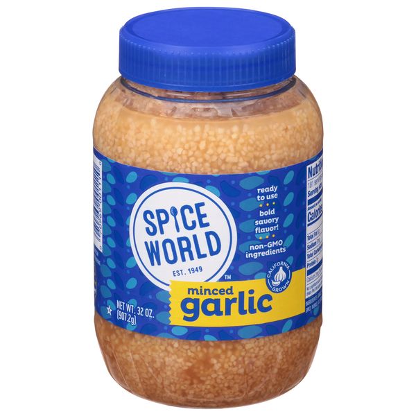 Spice World Minced Garlic – Bulk 32 oz Garlic Container – Ready-to-Use Seasonings for Cooking, Reduce Prep Work and Easily Add Flavor