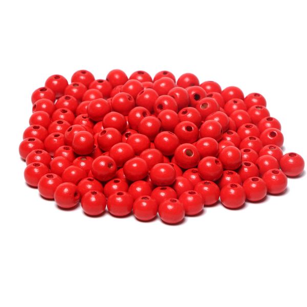 300 Red Wood Beads 12mm for Beading Crafts Round Ball Wooden Loose Beads Bulk for DIY Macrame Jewelry Making (3mm Hole)