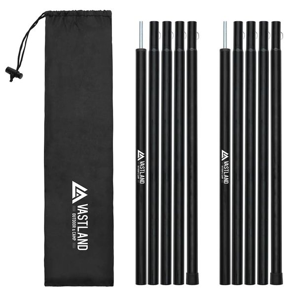 Vastland Tent Pole, Tarp Pole, Steel, Set of 2, Black, Maximum Length 68.9 inches (174 cm), Diameter 0.6 inches (16 mm), Storage Bag Included