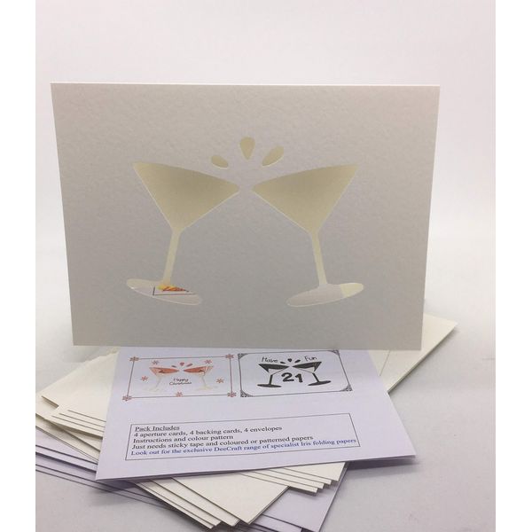 Iris Folding Card Pack Champagne Glasses C5 Size Makes 4 Cards DeeCraft