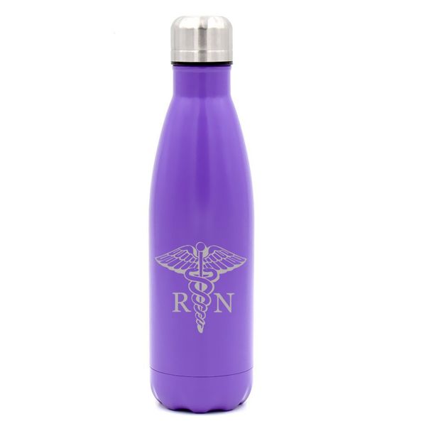 17 oz. Double Wall Vacuum Insulated Stainless Steel Water Bottle Travel Mug Cup Medical Symbol RN Registered Nurse (Purple)