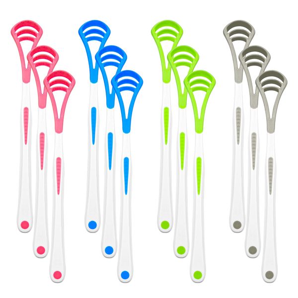 12pcs Tongue Scraper Tongue Cleaner,Plastic Tongue Brush with Three Layers of Scraping Blades for Healthy Oral Care and Reducing Bad Breath