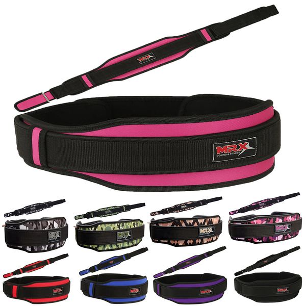 MRX Weight Lifting Belt with Double Back Support Gym Training 5" Wide Belts 11 Colors (Pink-Black, Large)