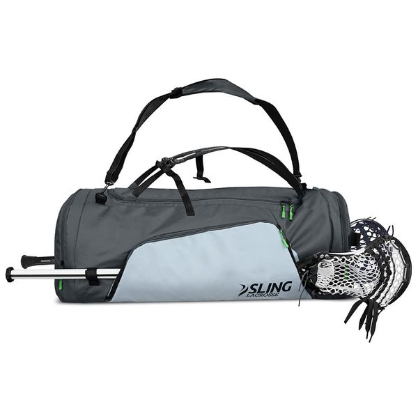 Sling Lacrosse Bag - Hybrid XL - Use As a Backpack or Duffel Bag - Holds 2 Sticks and All of Your LAX Gear - 75L Capacity Gray