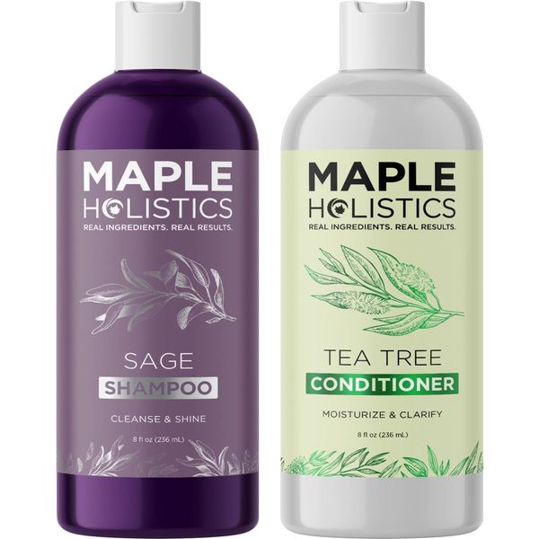 Sulfate Free Shampoo and Conditioner Set - Tea Tree Sage and Rosemary Shampoo and Conditioner for Dry Flaky Scalp Care - Deep Cleansing Color Safe Shampoo and Conditioner for Damaged Dry Hair Care