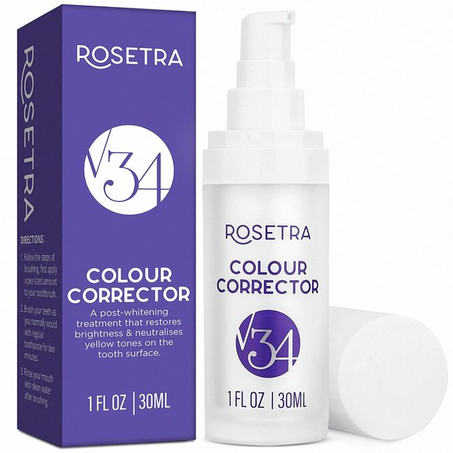 ROSETRA V34 Colour Corrector, Purple Teeth Whitening, Tooth Stain Removal, Teeth Whitening Booster, Purple Toothpaste, Colour Correcting, Tooth Colour Corrector (1pcs Purple), 1 Fl Oz