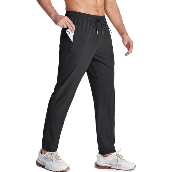 MAGCOMSEN Mens Lightweight Joggers Quick Dry Jogging Pants Stretch Walking Pants with Phone Pockets Elastic Waist Pants for Men Black