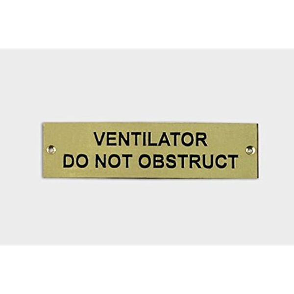 Polished Brass "Ventilator Do Not Obstruct" Narrow Boat Plaque with Black Lettering
