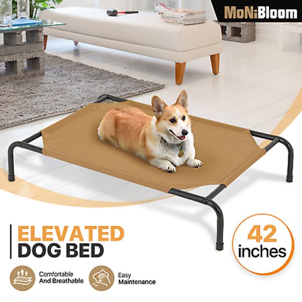 42"Elevated Cooling Dog Bed Breathable Mesh Comfortable Sleeping Bed Light Brown