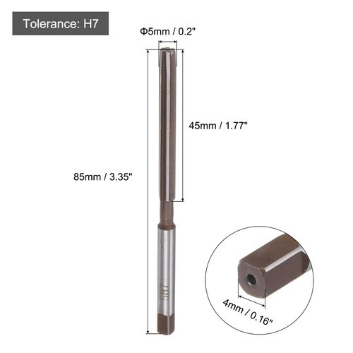 sourcing map Hand Reamer 5mm H7 Metric Reamer Drill Bit for Metal Wood Hole Reaming, Straight Flutes 9SiCr Alloy Steel Cutting Tool