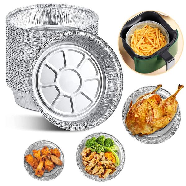 WANXIAO Round Foil Trays,50PCS 6 Inch Disposable Aluminum Foil Plates Round Tin Foil Pie Pans,Pie Plate Foil for Air Fryers Baking Cooking Storage Roasting