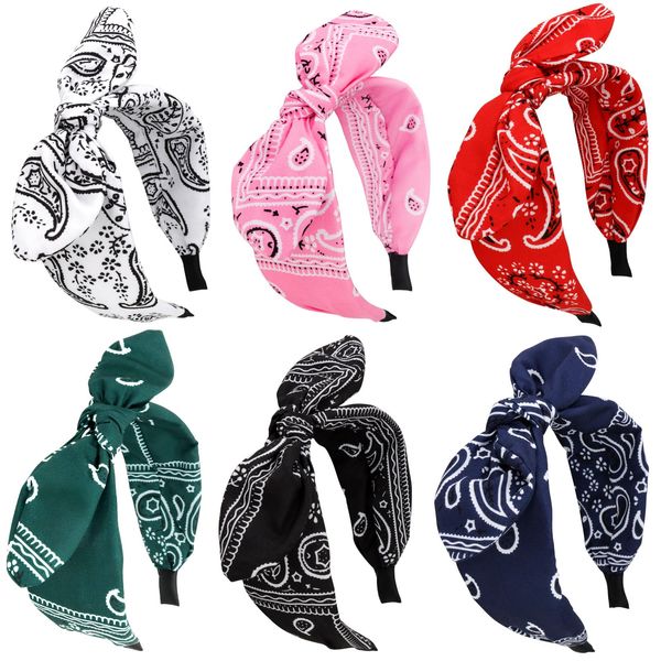 GAFATORY Bandana Headbands for Women Bow Wide Headband Paisley Bunny Ears Headband Girls Hair Accessories Multi-Colored