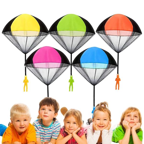 Parachute Toy Children, Pack of 10 Small Parachute Skydiver Hand Throwing Parachute, Throw Parachute Games for Outdoors, Outdoor Flight Toy for Children, Parachute Skater Toy Children
