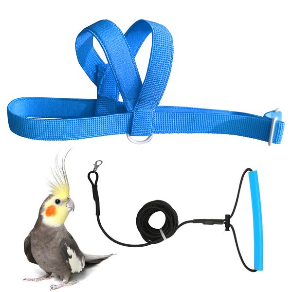 VANFAVORI Adjustable Bird Harness with 80 Inch Leash,Outdoor Flying Training Rope Kit for Bird Parrots Cockatiel S Size Weight 70-120 Grams,Blue