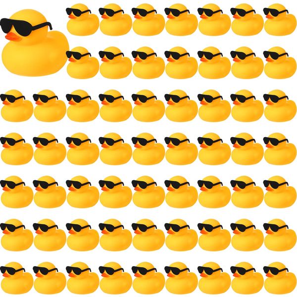 Chivao 60 Pcs Mini Rubber Duck in Bulk with 60 Sunglasses, Small Yellow Rubber Duck Gifts Bath Float Bathtub Toys Tiny Ducks for Holiday Cruise Baby Shower Decoration Birthday Party Favors Supplies