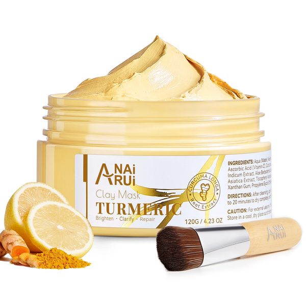 ANAiRUi Gesichtsmaske - Kurkuma Vitamin C Maske - Tonerde Maske Gesicht für Reinigt Akne und Dunkle Flecken, Poren Verkleinern, Peeling Gesichtsmasken Beauty, 120g